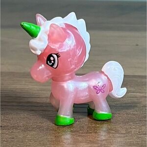 Pink Pearlescent Unicorn Mini Figure Green Horn Butterfly Graphic Toy 1.75 Inch